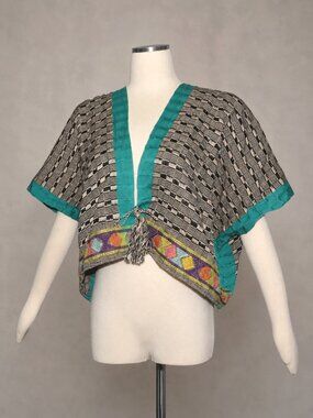 Fabrica Social Mexico Handwoven Cotton Tassel Tie Cropped Kimono Vest Boho OS